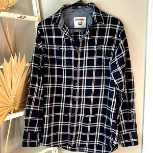 Wrangler Oversized Plaid Button-Up Flannel Shirt Black Size Small
